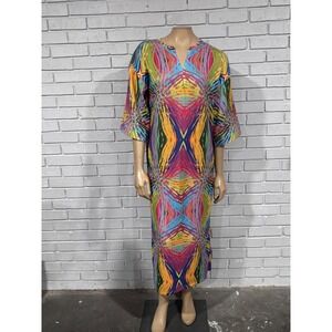 Zara Multicolor Geometric Mesh Maxi Dress Split V-Neck Rainbow S US Small